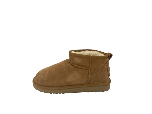 OOG Damen Lederboots mit Lammfell Echt-Leder warm gefüttert Schnee Boots Winter Boots Übergröße 42 (5889 Camel, numeric_41) von OOG