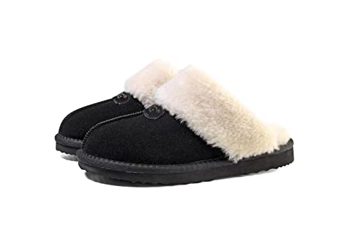 OOG Damen Hausschuhe aus Leder, Lederpantoffeln, Pantoffel Echtleder, warm gefüttertet, Indoor und Outdoor, Innen und Außern geeignet (TC06 Black-Natur, Numeric_38) von OOG