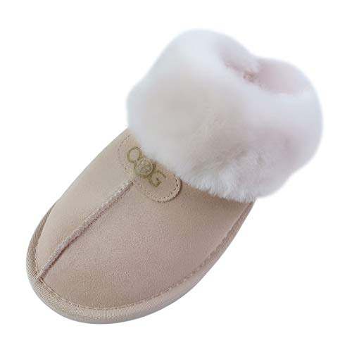 OOG Damen Hausschuhe aus Leder, Lederpantoffeln, Pantoffel Echtleder, warm gefüttertet, Indoor und Outdoor, Innen und Außern geeignet (TC06Beige, Numeric_37) von OOG