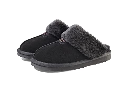 OOG Damen Hausschuhe aus Leder, Lederpantoffeln, Pantoffel Echtleder, warm gefüttertet, Indoor und Outdoor, Innen und Außern geeignet (TC06 Black, Numeric_41) von OOG