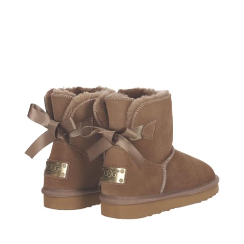 OOG Damen Schlupfstiefel Schneestiefel Outdoor Winterschuhe Warme Pelz Gefüttert Winter Boots mit Rückengurt in Khaki 41 EU von OOG