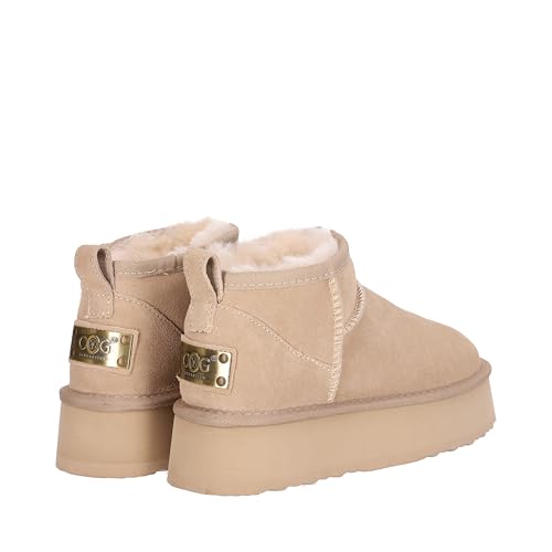 OOG Damen Schlupfstiefel Schneestiefel Outdoor Winterschuhe Warme Pelz Gefüttert Winter Boots mit Rückengurt in Rosa 40 EU von OOG