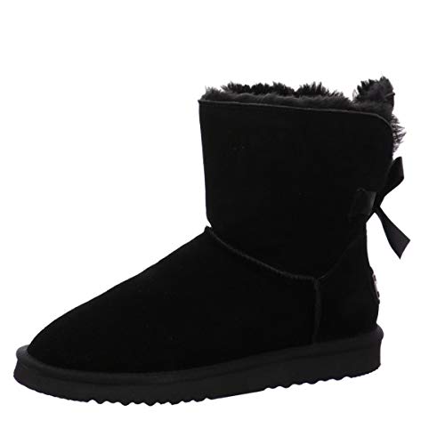 OOG Damen Schlupfstiefel aus Leder Schneestiefel Outdoor Winterschuhe Warme Gefüttert Winter Boots mit Rückengurt OB6166 in Schwarz 36 EU von OOG