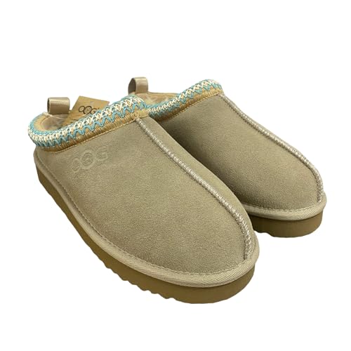 OOG Damen Winter Wärme Hausschuhe mit Echt-Leder, Winter, Memory Foam, Plüsch, Warm, rutschfeste Slippers House Slippers in Beige 38 EU von OOG