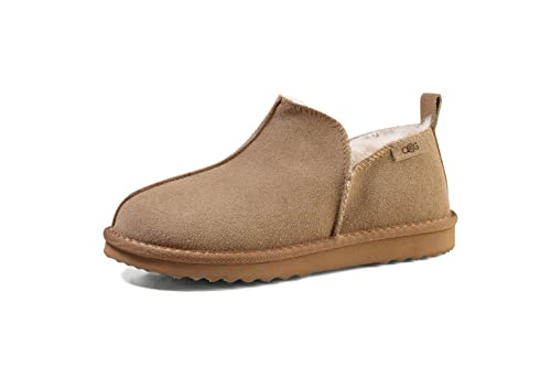 OOG Hausschuhe für Damen und für Herren, Slippers aus echtem Leder, Plüsch, warm gefüttert (2028Camel, Numeric_37) von OOG