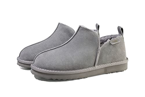 OOG Hausschuhe für Damen und für Herren, Slippers aus echtem Leder, Plüsch, warm gefüttert (2028Grey, Numeric_37) von OOG