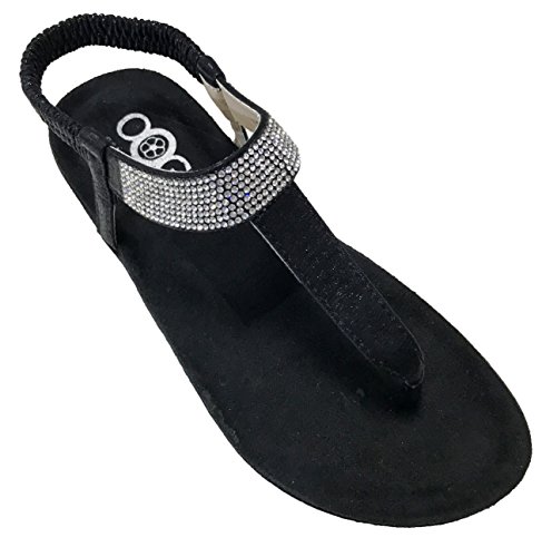 OOG Sommer Sandale Strassstein Damen Schuh Sandaletten Antirusch dünne Riemen gepolsterte Sohle (37, Schwarz) von OOG