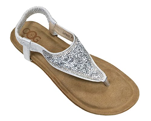 OOG Sommer Sandale Strassstein Damen Schuh Sandaletten Antirusch gepolsterte Sohle (37, Weiß) von OOG