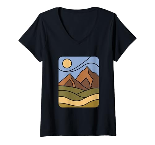 Damen Berge T-Shirt mit V-Ausschnitt von OOGALY