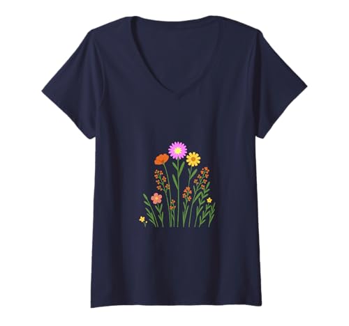 Damen Blumen T-Shirt mit V-Ausschnitt Damen Blumen T-Shirt mit V-Ausschnitt von OOGALY