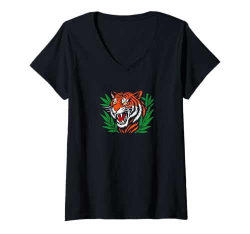 Damen Tiger T-Shirt mit V-Ausschnitt von OOGALY