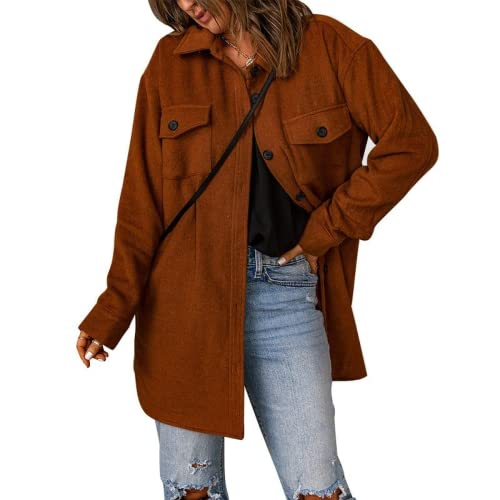 Damen-Cordjacke, lässig, einfarbig, Knopfleiste, langärmelig, Hemdmantel mit Taschen, dunkelbraun, 42 von OOGUDE