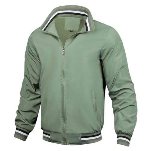 Herren Jacken Leichter Windbreaker Bomber Active Mantel Casual Full Zip Varsity Winddichte Oberbekleidung mit Taschen, grün, XXL von OOGUDE