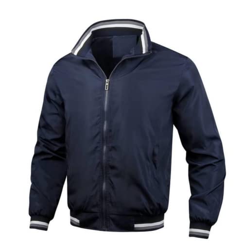 Herren Jacken Leichter Windbreaker Bomber Active Mantel Casual Full Zip Varsity Winddichte Oberbekleidung mit Taschen, marineblau, XXL von OOGUDE