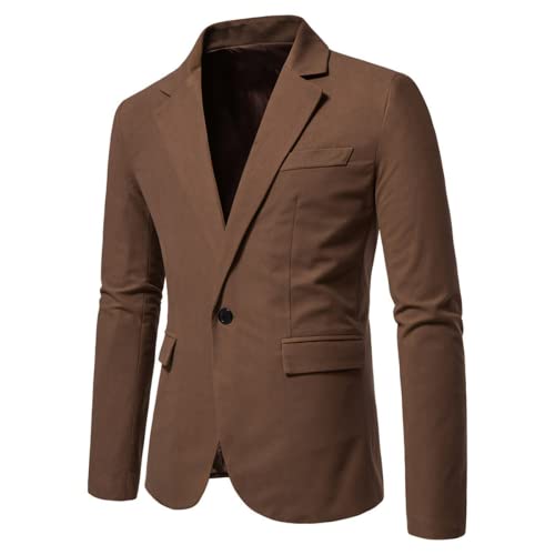 OOGUDE Herren-Blazer aus Wildleder, lässig, einfarbig, schmale Passform, leichte Einzelknopf-Anzugjacke, braun, S von OOGUDE