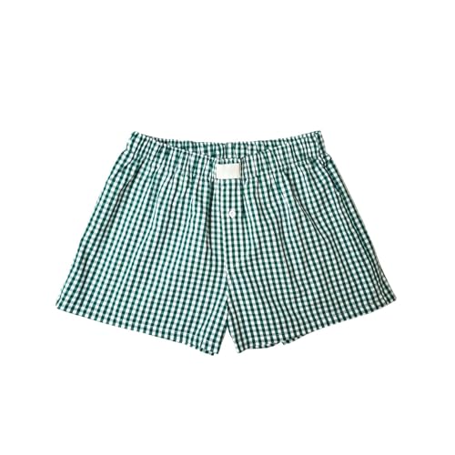 OOHOKAY Frauen Y2k Shorts Micro Button Boxershorts elastische Taille Böden Sommer Casual Plaid Lounge Short (Green-8,M) von OOHOKAY