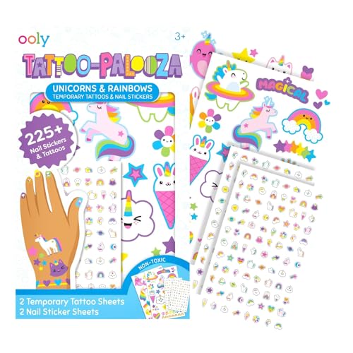 Ooly Set mit 35 temporären Einhorn- und Regenbogen-Tattoos und 192 Nagelstickern für Kinder, Osteraktivitäten für Babys, Kindertattoos, ungiftig und sicher, Partygeschenke und Ooly Set mit 35 temporären Einhorn- und Regenbogen-Tattoos und 192 Nagelstickern für Kinder, Osteraktivitäten für Babys, Kindertattoos, ungiftig und sicher, Partygeschenke und von OOLY