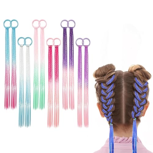 Farbige Haarverlängerungen für Kinder, geflochtene Pferdeschwanz-Verlängerung, Haarschmuck für Mädchen, verrücktes Haartag-Zubehör, 12 Stück Farbige Haarverlängerungen für Kinder, geflochtene Pferdeschwanz-Verlängerung, Haarschmuck für Mädchen, verrücktes Haartag-Zubehör, 12 Stück von OONOYWOO