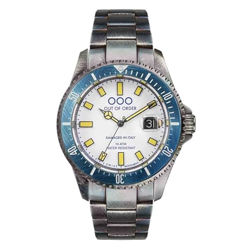 Out of Order CASA NOVA CAPITANO Stahl Swiss Quarz Weiß Blau Datum Gelb Herren Uhr, Armband von OOO - Out of Order