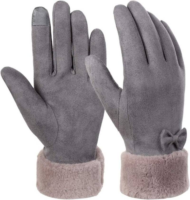OOPOR Lederhandschuhe Elegante Damen Winterhandschuhe – Fleecefutter, warm (Stilvolle Damen-Winterhandschuhe, winddicht, spritzwassergeschützt, Touchscreen, Winterhandschuhe mit verbesserten Touchscreen-Fingern) Weiches Wildleder, spritzwassergeschützt, warmes Fleecefutter von OOPOR