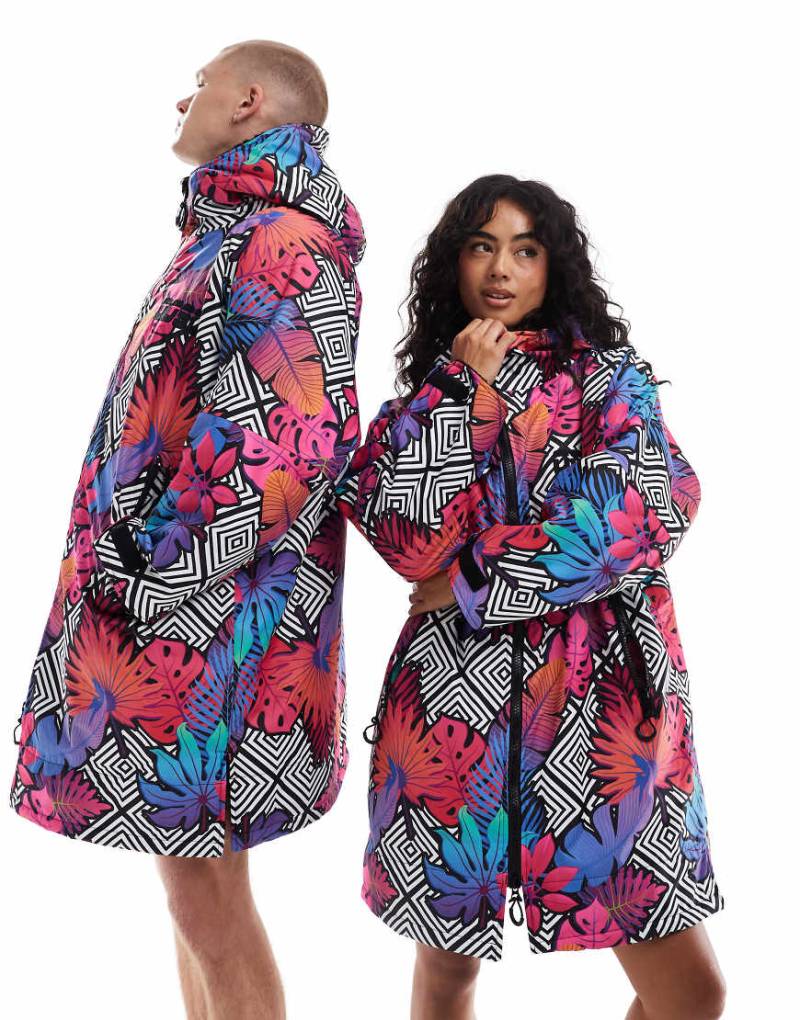 OOSC - Big Poppa - Bademantel fürs Umziehen am Strand in Rosa, Blau und Lila mit schwarzem Sherpa-Fleece von OOSC