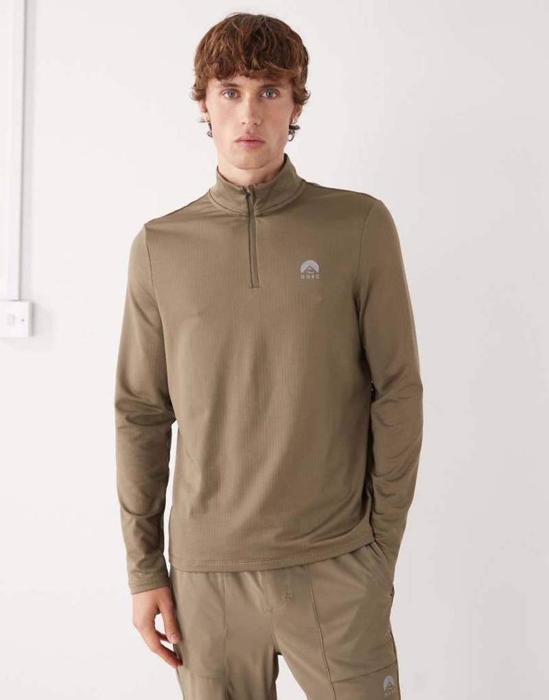 OOSC - Elite - Activewear - Oberteil in Khaki mit kurzem Reißverschluss-Grün von OOSC