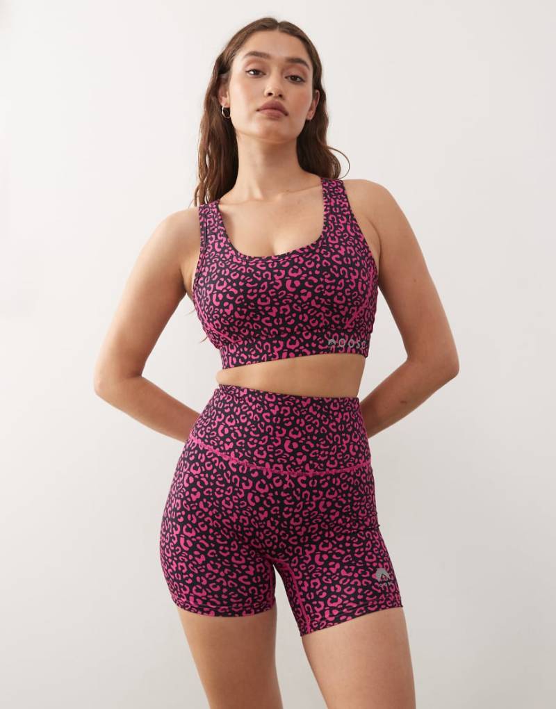 OOSC - Elite - Sport-BH in Lila mit Leopardenmuster, hoher Stützfunktion und überkreuzten Trägern am Rücken-Rosa von OOSC