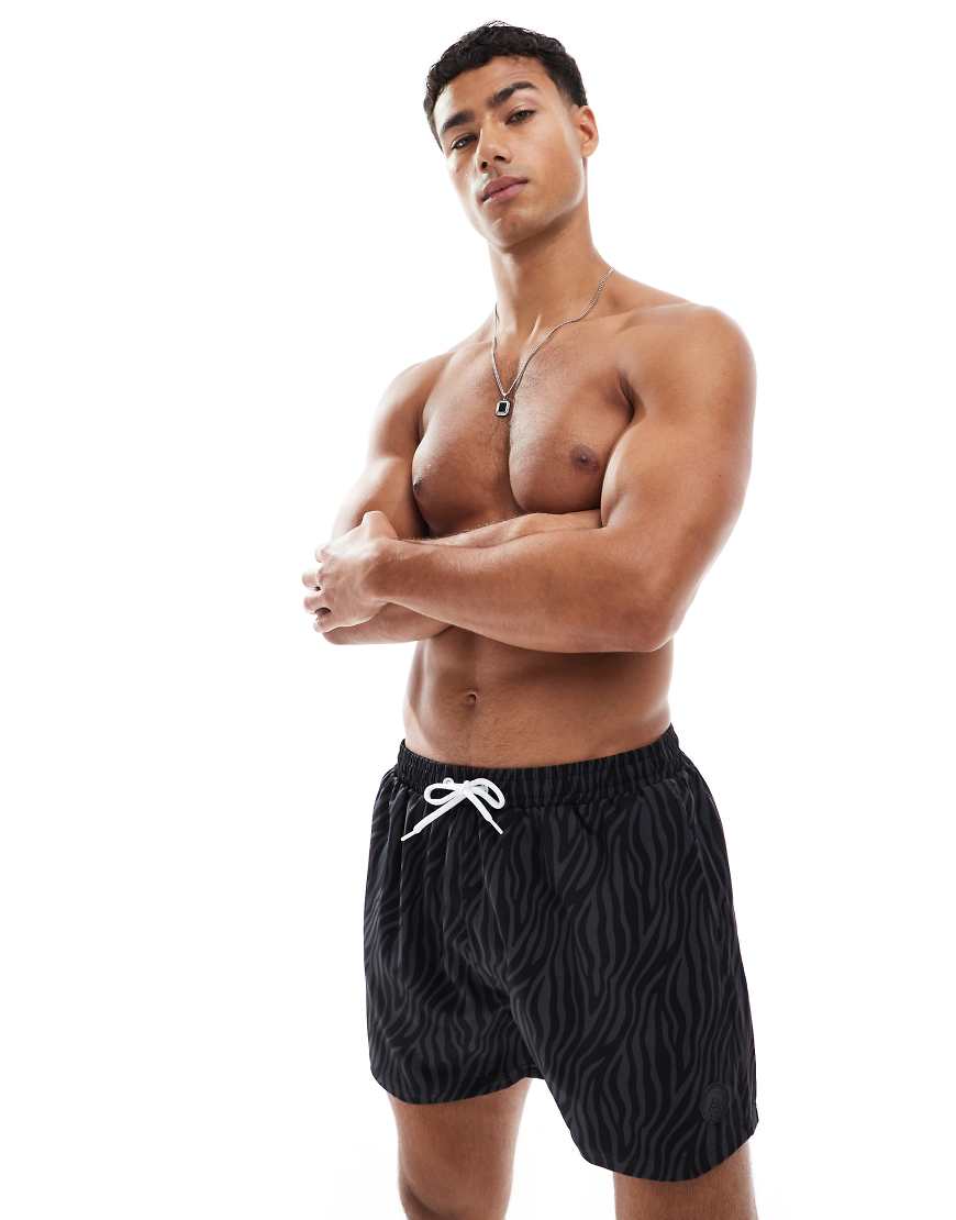 OOSC - Herren-Badeshorts in Schwarz mit Tigermuster OOSC - Herren-Badeshorts in Schwarz mit Tigermuster von OOSC