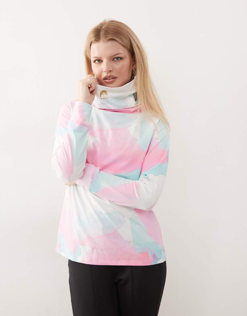 OOSC - Hochgeschlossenes Baselayer-Oberteil für Damen mit buntem Aquarellmuster von OOSC