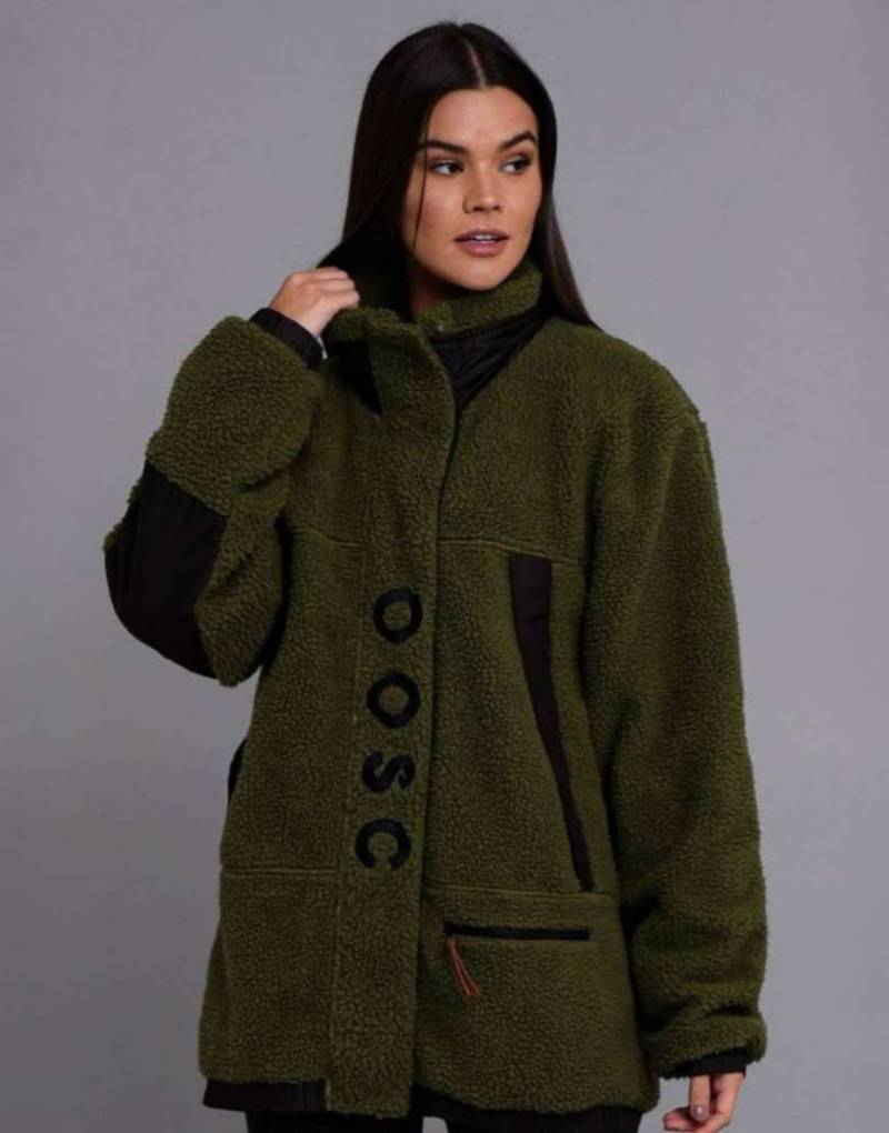 OOSC - Sherpa-Fleecejacke in Khaki und Schwarz-Grün von OOSC