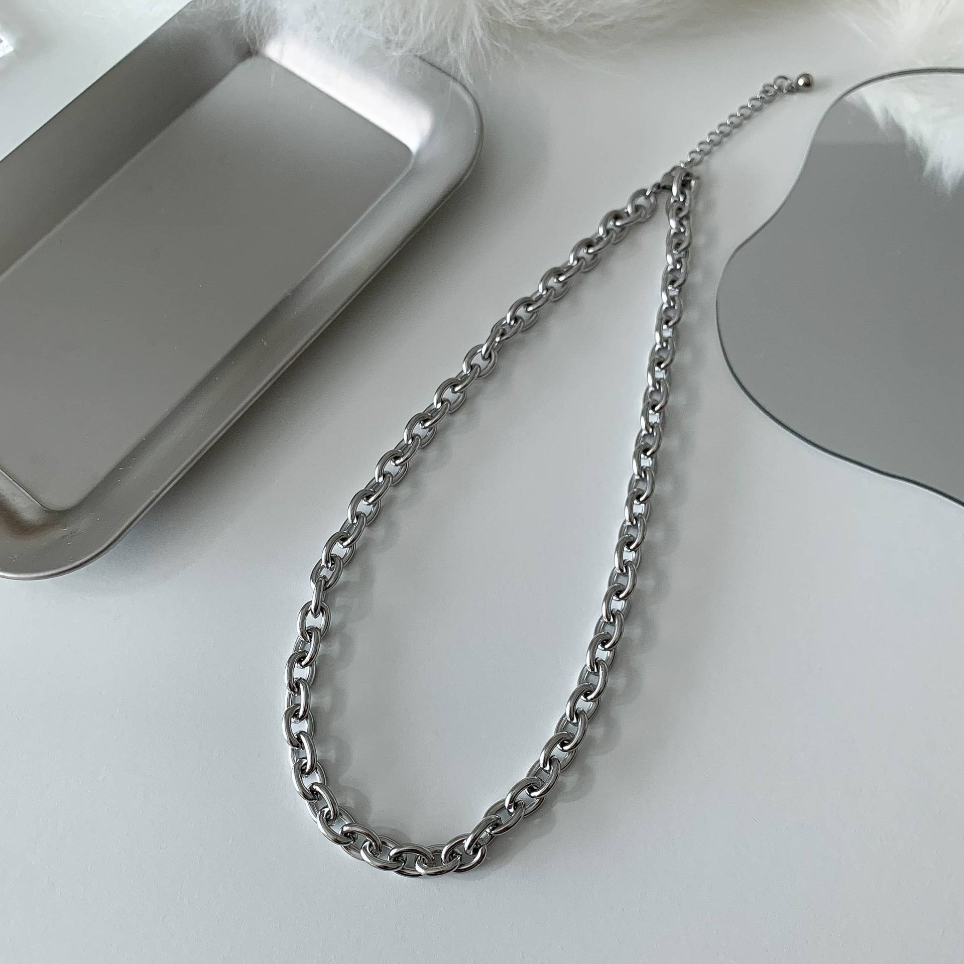 streetwear Kette Halskette Herren Damen Classic Edelstahl Anti-Allergie Kreuz Kabel Gliederketten Silber O Ring 8 cm streetwear Kette Halskette Herren Damen Classic Edelstahl Anti-Allergie Kreuz Kabel Gliederketten Silber O Ring 8 cm von OOSCHMUCK