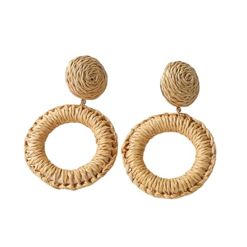 Handgefertigte hölzerne Rattan-Strick-Ohrringe für Frauen, Boho, hohl, rund, große geometrische Ranken-Ohrringe, Einheitsgröße, Achat Handgefertigte hölzerne Rattan-Strick-Ohrringe für Frauen, Boho, hohl, rund, große geometrische Ranken-Ohrringe, Einheitsgröße, Achat von OOTMAO