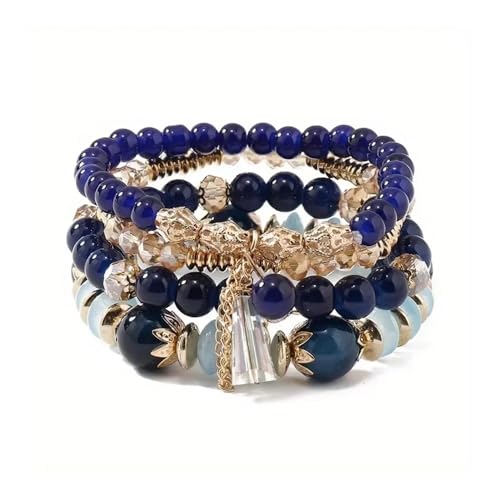 OOTMAO 4-teiliges Set böhmische vielseitige Armbänder mit Perlen, Stretch-Armband, Geschenke, mehrschichtiges Kristall-Achat-Armband, Sommermodeschmuck, Einheitsgröße, Achat von OOTMAO