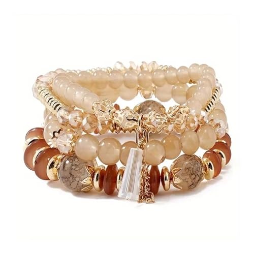 OOTMAO 4-teiliges Set böhmische vielseitige Armbänder mit Perlen, Stretch-Armband, Geschenke, mehrschichtiges Kristall-Achat-Armband, Sommermodeschmuck, Einheitsgröße, Achat von OOTMAO