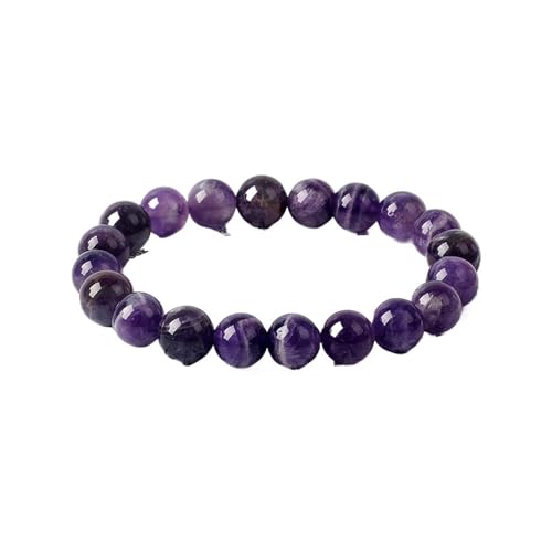 OOTMAO Amethyst-Armbänder für Damen, Reiki-Naturstein, Traum-Amethyst-Armbänder, violette Kristallperlen, Gesundheitspflege-Schmuck, Einheitsgröße, 17 cm - 10 mm Perlen, Achat von OOTMAO
