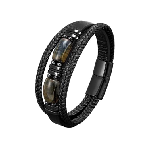 OOTMAO Naturstein-Lederarmband, Großbestellung, für Männer und Frauen, handgefertigt, verstellbar, Boho-Perlenschmuck, Einheitsgröße, 19 cm, blaues Tigerauge, Achat OOTMAO Naturstein-Lederarmband, Großbestellung, für Männer und Frauen, handgefertigt, verstellbar, Boho-Perlenschmuck, Einheitsgröße, 19 cm, blaues Tigerauge, Achat von OOTMAO