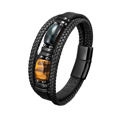 OOTMAO Naturstein-Lederarmband, Großbestellung, für Männer und Frauen, handgefertigt, verstellbar, Boho-Perlenschmuck, Einheitsgröße, 19 cm, gelb-blauer Tiger, Achat OOTMAO Naturstein-Lederarmband, Großbestellung, für Männer und Frauen, handgefertigt, verstellbar, Boho-Perlenschmuck, Einheitsgröße, 19 cm, gelb-blauer Tiger, Achat von OOTMAO