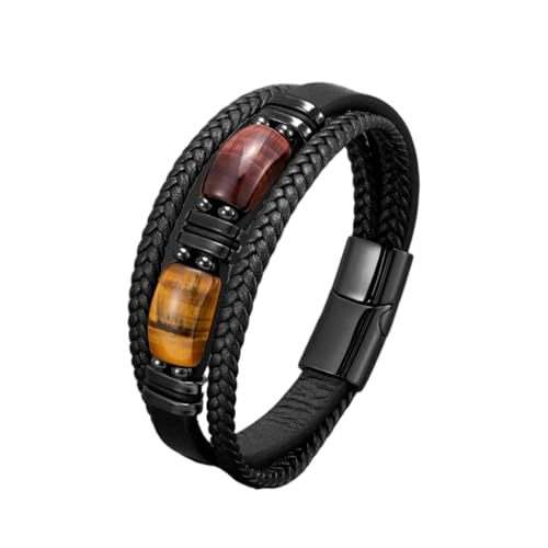 OOTMAO Naturstein-Lederarmband, Großbestellung, für Männer und Frauen, handgefertigt, verstellbar, Boho-Perlenschmuck, Einheitsgröße, 21 cm, gelb-rotes Tigerauge, Achat OOTMAO Naturstein-Lederarmband, Großbestellung, für Männer und Frauen, handgefertigt, verstellbar, Boho-Perlenschmuck, Einheitsgröße, 21 cm, gelb-rotes Tigerauge, Achat von OOTMAO