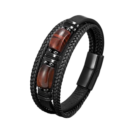 OOTMAO Naturstein-Lederarmband, Großbestellung, für Männer und Frauen, handgefertigt, verstellbar, Boho-Perlenschmuck, Einheitsgröße, 21 cm, rotes Tigerauge, Achat OOTMAO Naturstein-Lederarmband, Großbestellung, für Männer und Frauen, handgefertigt, verstellbar, Boho-Perlenschmuck, Einheitsgröße, 21 cm, rotes Tigerauge, Achat von OOTMAO