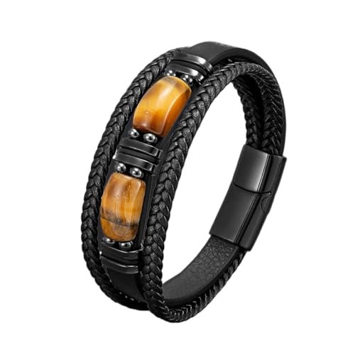 OOTMAO Naturstein-Lederarmband, Großbestellung, für Männer und Frauen, handgefertigt, verstellbar, Boho-Perlenschmuck, Einheitsgröße, 23 cm, gelbes Tigerauge, Achat OOTMAO Naturstein-Lederarmband, Großbestellung, für Männer und Frauen, handgefertigt, verstellbar, Boho-Perlenschmuck, Einheitsgröße, 23 cm, gelbes Tigerauge, Achat von OOTMAO