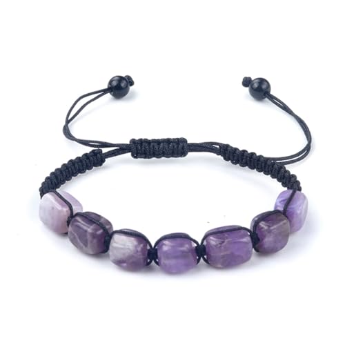 OOTMAO Quadratische Perlen 7 Chakra Behandlung Kristall Armband Yoga Stein Verstellbares Armband Meditation Entspannung Angst Damen Armband, Einheitsgröße, Achat von OOTMAO