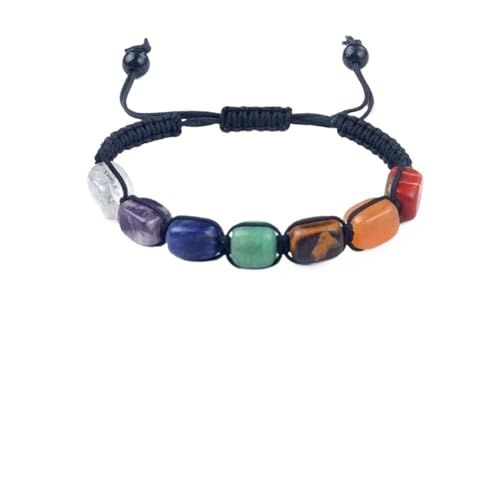 OOTMAO Quadratische Perlen 7 Chakra Behandlung Kristall Armband Yoga Stein Verstellbares Armband Meditation Entspannung Angst Damen Armband, Einheitsgröße, Achat von OOTMAO