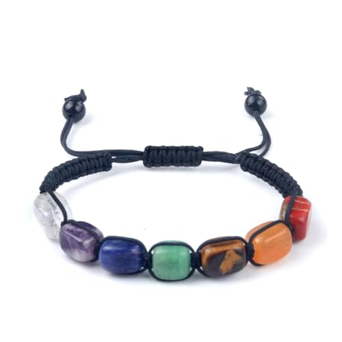 OOTMAO Quadratische Perlen 7 Chakra Behandlung Kristall Armband Yoga Stein Verstellbares Armband Meditation Entspannung Angst Damen Armband, Einheitsgröße, Achat von OOTMAO