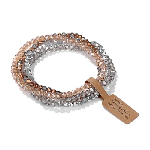 OOTMAO Stretch-Armband mit facettierten Glasperlen, für Damen und Herren, Kristallperlen, mehrfarbig, elastisches Seilarmband, handgefertigter Schmuck, 4-teiliges Set, Einheitsgröße, 19 cm, Stil 1 OOTMAO Stretch-Armband mit facettierten Glasperlen, für Damen und Herren, Kristallperlen, mehrfarbig, elastisches Seilarmband, handgefertigter Schmuck, 4-teiliges Set, Einheitsgröße, 19 cm, Stil 1 von OOTMAO