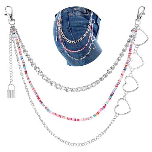 OOTSR Bunte Herz-Hosenkette, Jeans Ketten Punk Hosenkette Gürtel Kettes Portemonnaie Tasche Ketten, Hip-Hop Gothic Bikerkette Gliederkette für Mädchen Damen von OOTSR