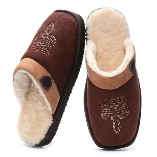 OOW Cowboystiefel-Hausschuhe für Herren, Westernhausschuhe, für drinnen und draußen, quadratische Zehenpartie, Braun, 46 EU OOW Cowboystiefel-Hausschuhe für Herren, Westernhausschuhe, für drinnen und draußen, quadratische Zehenpartie, Braun, 46 EU von OOW