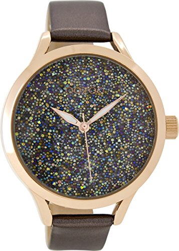 OOZOO Tiepieces Damen Armbanduhr mit grauem Lederarmband, Design Zifferplat mit kleinen farbigen Perlen. Duchmesser 42mm von OOZOO Timepieces