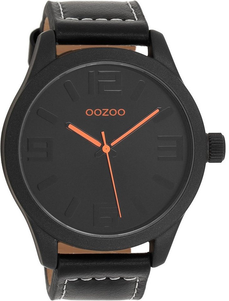 OOZOO Quarzuhr Basic Armbanduhr C1069 Orange Lederband Schwarz 47 mm von OOZOO