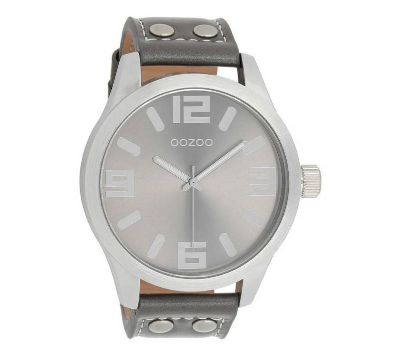 OOZOO Quarzuhr Basic C1007 XXL Herrenuhr Grau Lederband 50 mm C1007 von OOZOO