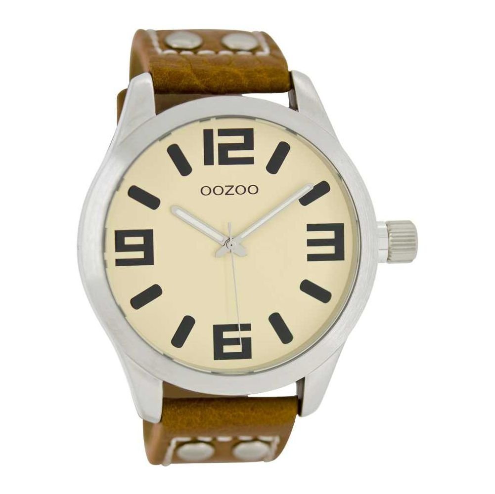 OOZOO Quarzuhr Basic Line Armbanduhr C1052 creme-cognac Lederband mit Nieten 47 mm von OOZOO